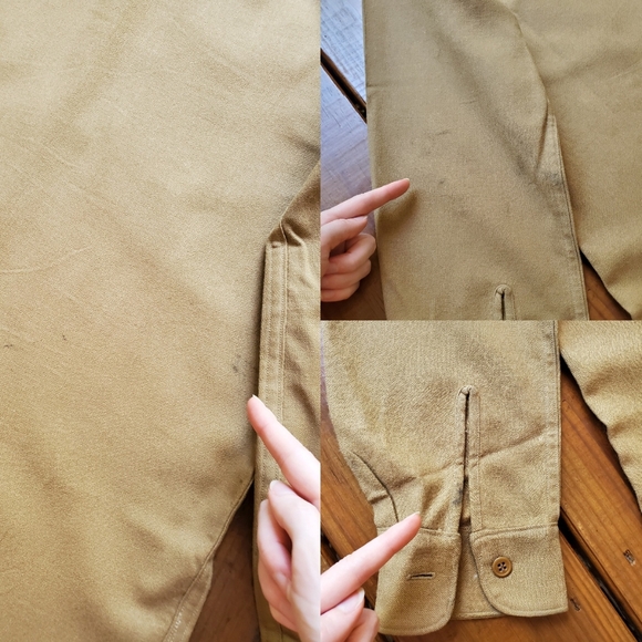 Vintage 50's Korean War men's M/L tan khaki wool long sleeve military shirt - Picture 9 of 11